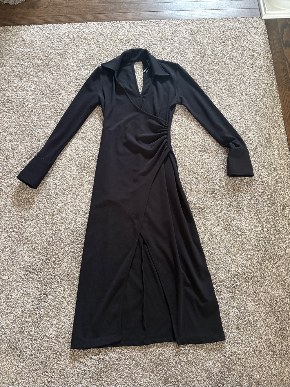 Anthropologie Black Long-Sleeve Wrap Maxi with Side Ruching